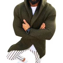 MoneRffi Men Long Sleeve Midi Sweater Black Cardigan Mens Coat Winter Autumn Casual Solid Color Cardigan Male Pull Homme Hiver
