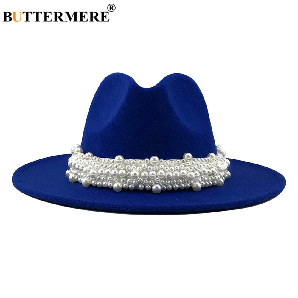 Women Fedora Hat Jazz Casual Pearl Felt 58-61CM
