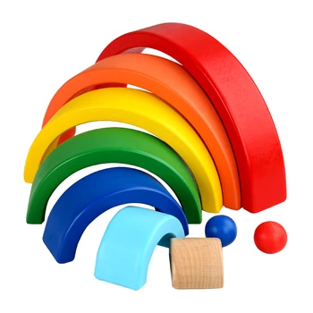

Montessori Wood Building Blocks Colorful Rainbow Jengle Arched Blocks House Dolls Toy Children Educational Toys Table Game Gift