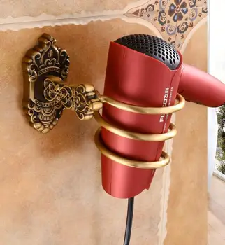 

Bathroom Shelves Wall Mounted Hair Dryer Holder Antique Brass Hair Dryer Rack