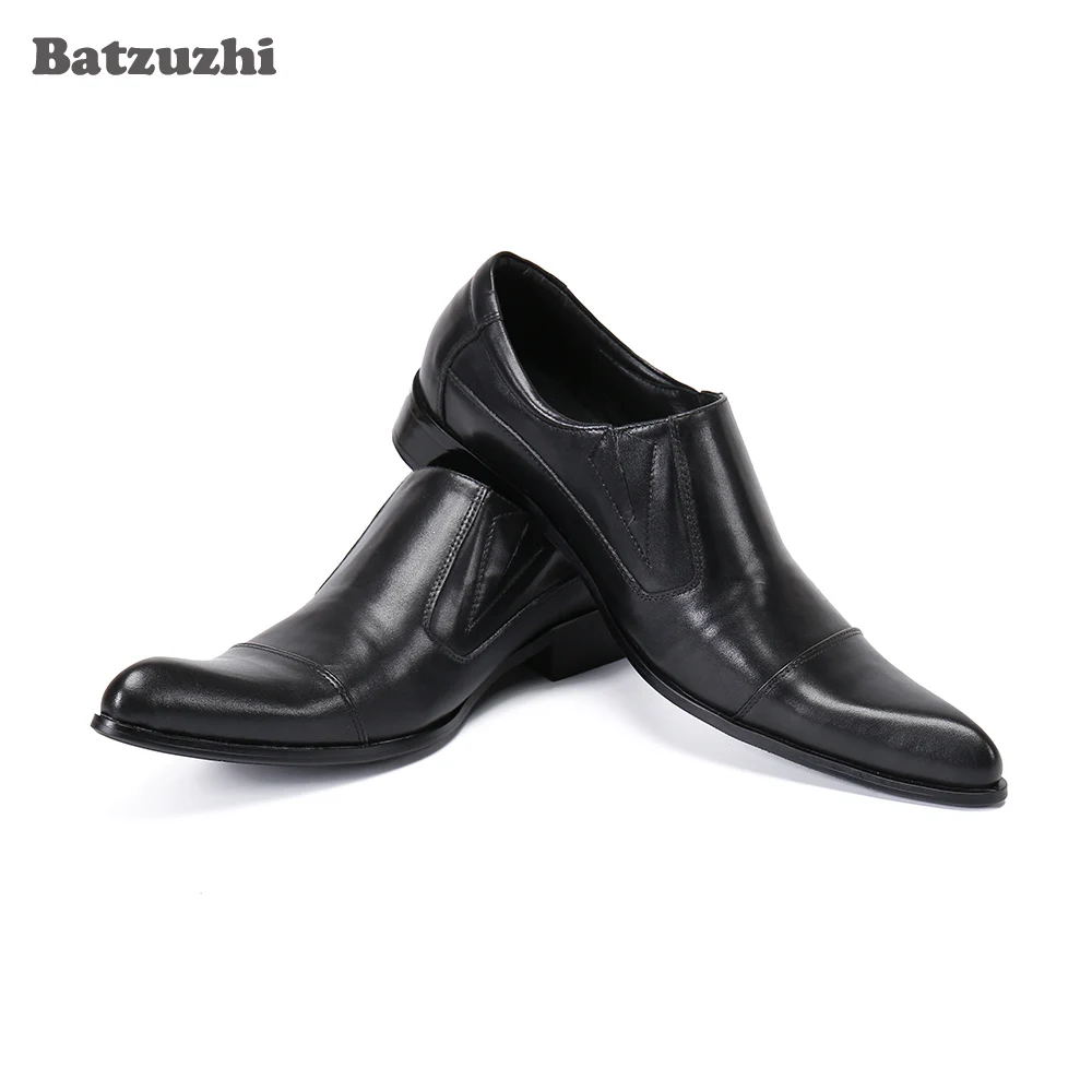 Batzuzhi Classic Men's Leather Dress Shoes Pointed Toe Black Genuine Leather Shoes Men for Business Formal, Big Size US6-12