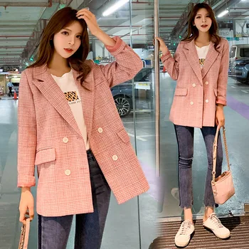 

Plaid suit jacket female autumn new style fashion retro chic loose long sleeve temperament commute slim casual small suit