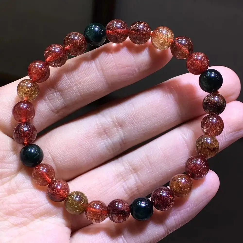 

100% Natural Colorful Copper Rutilated Quartz Crystal Stretch Round Beads Powerful Bracelet 7.7mm Gemstone Jewelry AAAAA