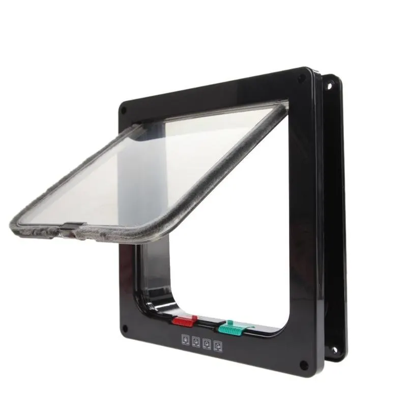 Black L23x25x5.5cm 3 размера 4 способ питомца кота щенка собаки поставляет замок запираемый безопасный створки двери - Цвет: Black L23x25x5.5cm
