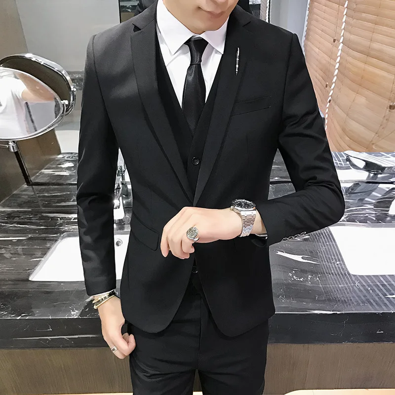 Men's 3 Piece Suit Blazer Slim Fit One Button Notch Lapel Dress Business Wedding Party Jacket Vest Pants & Tie Set