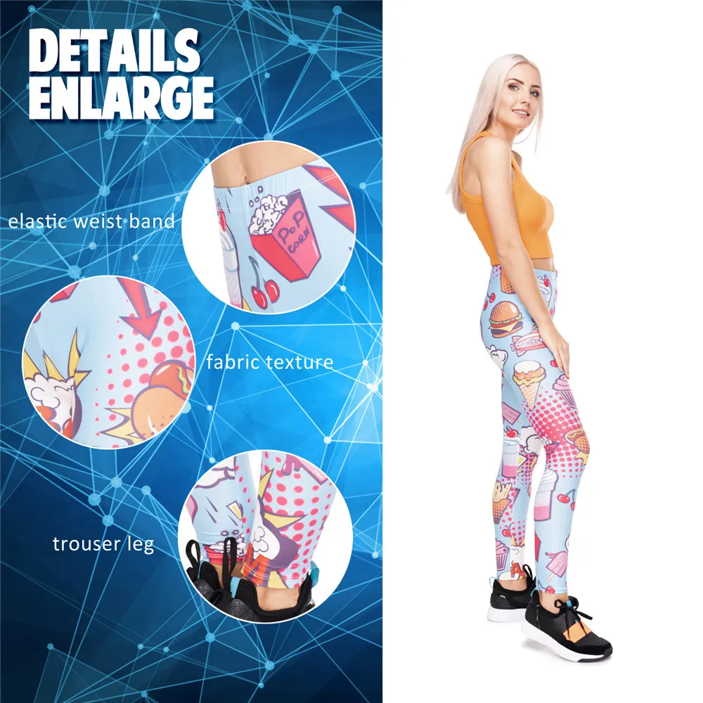 LEIMOLIS, 3d принт, мультфильм, десерт, фрукты, фитнес, пуш-ап, леггинсы для тренировок, женские, Harajuku, высокая талия, панк-рок, сексуальные леггинсы