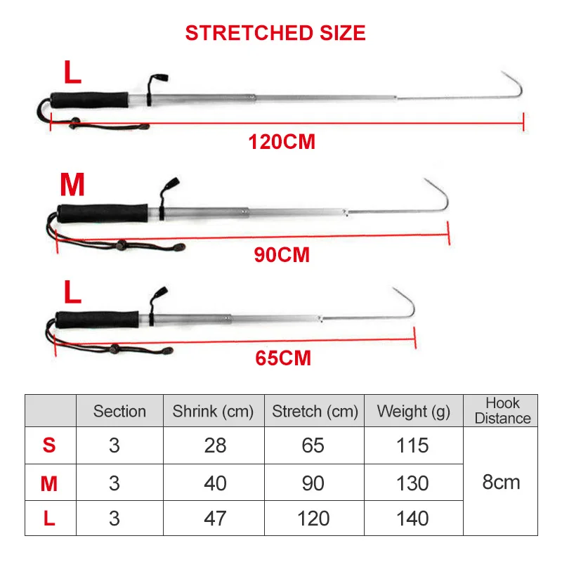  Outanaya Fishing Gear Fishing Tool for Sea Fishing Fish Hooks  for Outdoor Offshore Ice Tool Fish Grippers for Fishing Gaffs Telescopic  Fish Hook Aluminum Alloy with Hook Fishing Tackle 