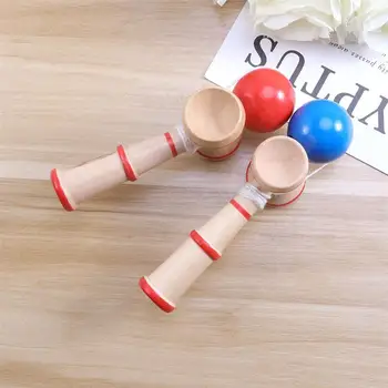 

2pcs Wooden Toy Creative Kendama Cup and Ball Toys Catch Skill Game Handcrafted Gifts for Kids(Red+Blue)