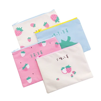 

Cute Strawberry Document Bag Portable Oxford Cloth Zippered Pencil Bag Organizer for Office Students JR Deals