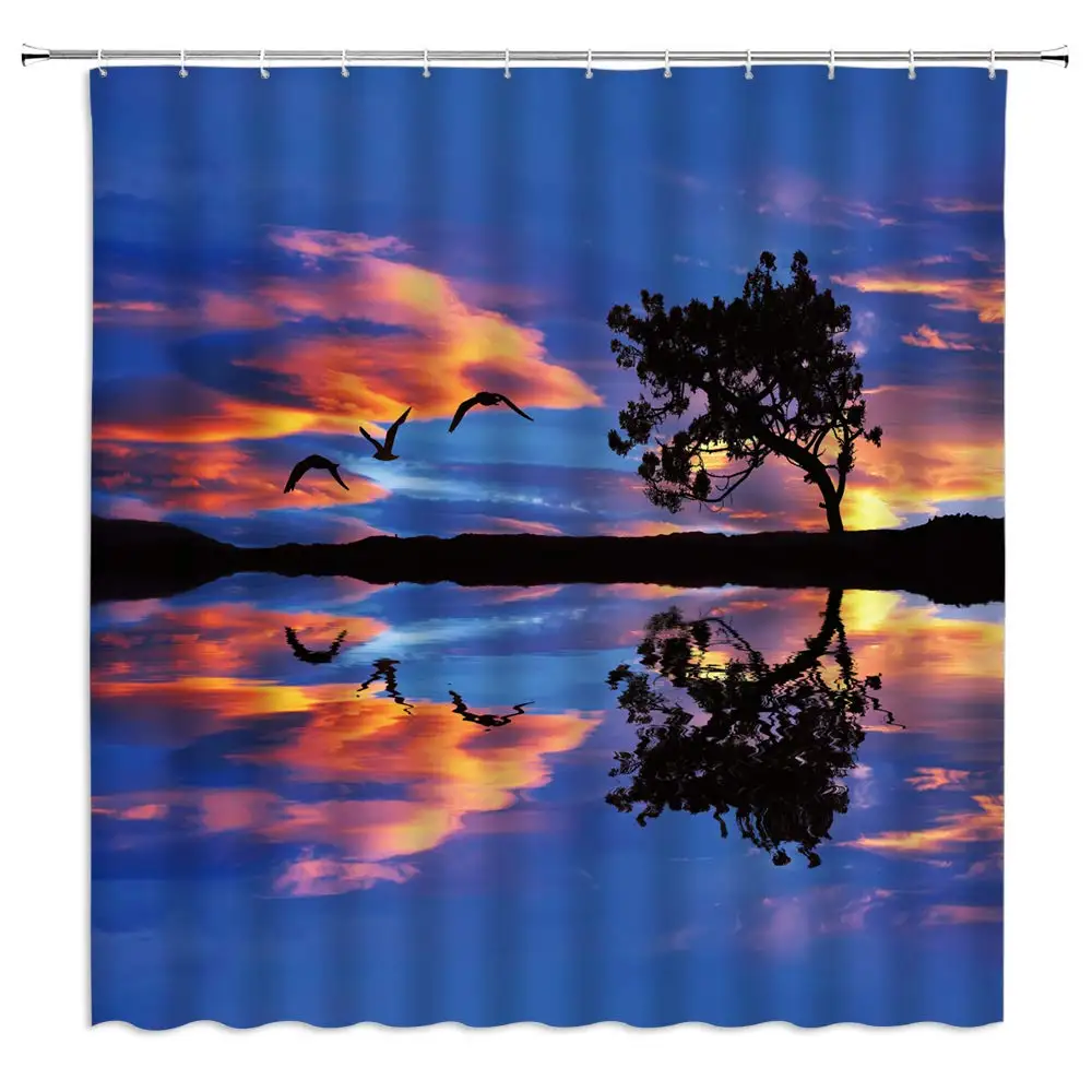 

Sunset View Shower Curtain Tree Under Evening Sky Oil Painting European Style Decor Polyester Fabric Bathroom Accessories 70Ã—70