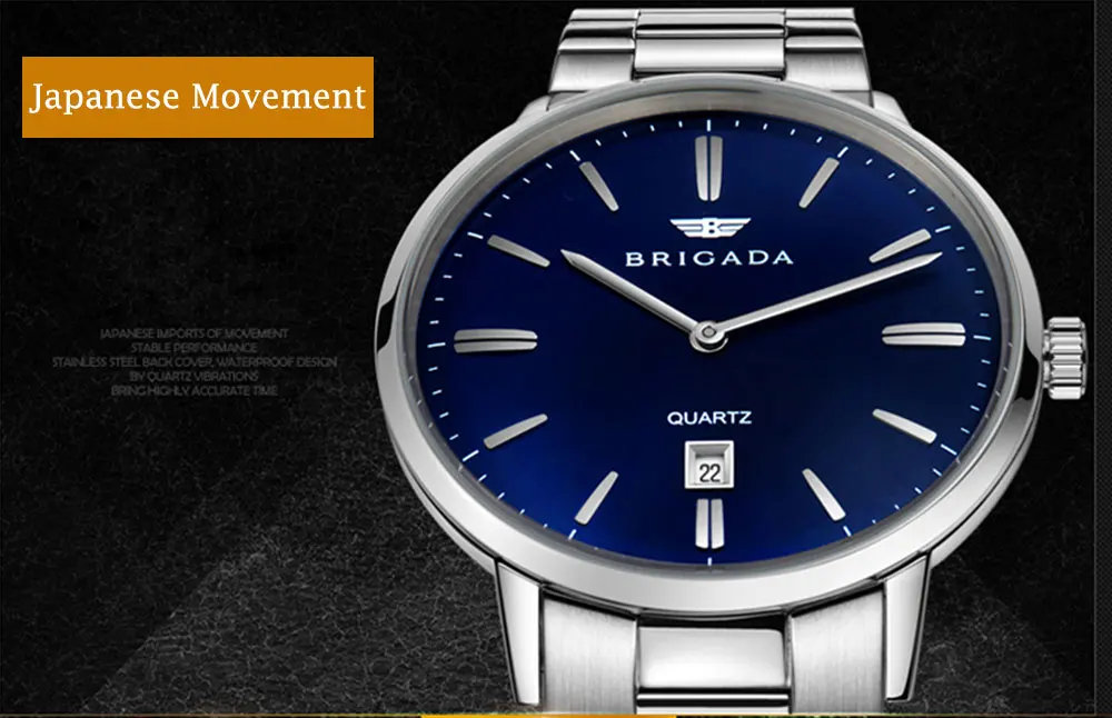 Новые мужские водонепроницаемые часы с кожаным ремешком, тонкие кварцевые повседневные деловые мужские наручные часы от ведущего бренда Brigada, мужские часы, мода