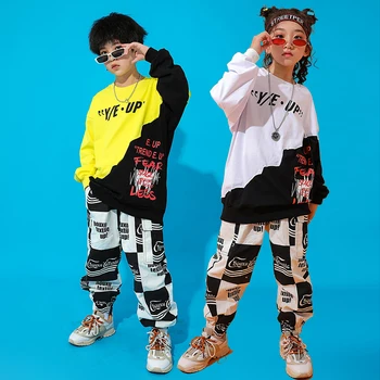 

Fashion Hip Hop Dance Costumes Stitching Street Dance Performance Clothing Kids Practice Clothes Jazz Stage Rave Outfit DC3227
