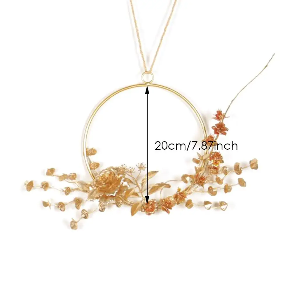 Luxury Gold Hoop Gold Flower Wall Decoration Gold Color Wrought Iron Wall Hanging Metal Wreath Pendant Decorations Hoop Wreath