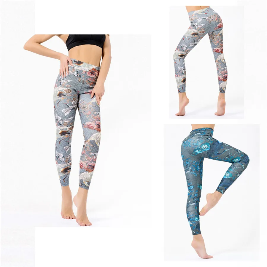 Women's Fashion Red crowned Crane Yoga Pants, Seamless Yoga Fitness