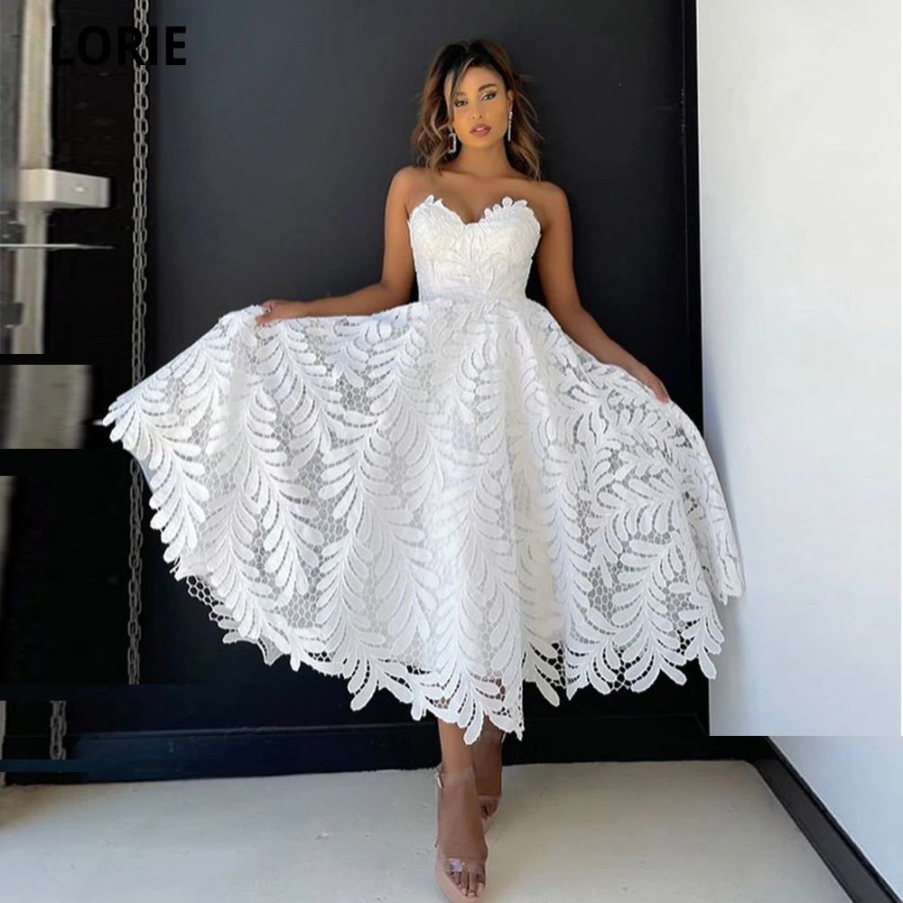 

Lorie Simple A Line Lace Wedding Dress 2024 Off the Shoulder Sweetheart Tea Length Bridal Gowns Engagement Party Robe De Mariee