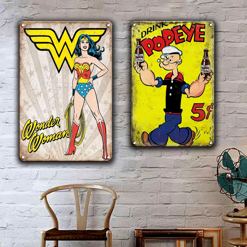 Марвел комиксы мультфильм металлический знак винтаж чудо женщина Железный человек Арт плакат оловянные тарелки дети спальня ребенок Декор для гостиной