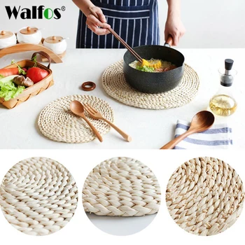 

WALFOS Corn fur woven Dining Table Mat Heat Insulation Pot Holder Round Coasters Coffee Drink Tea Cup Table Placemat Mug Coaster