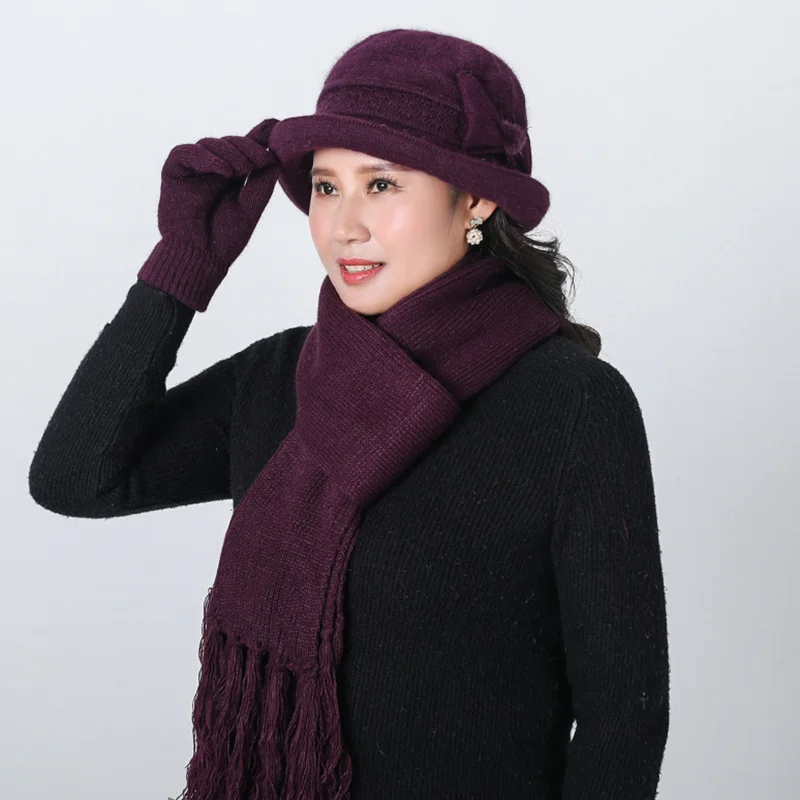 Bing Yuan Hao Xuan Winter Warm Knitted Hat And Scarf gloves Hat Warm Knitted Hat Winter Beanie Hat For Woman