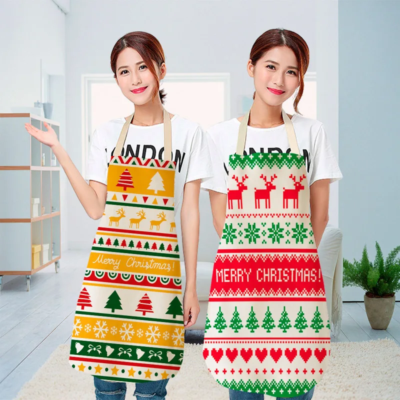 Parent-child Kitchen Apron Merry Christmas Snowflake Deer Printed Sleeveless Cotton Linen Aprons for Kid Men Women Home Cleaning