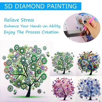 

New Arrival Round Drill Diy Diamond Painting Cross Ctitch Kits 5D Diamond Mosaic Embroidery Landscape Tree Mosaic Painting Z0413