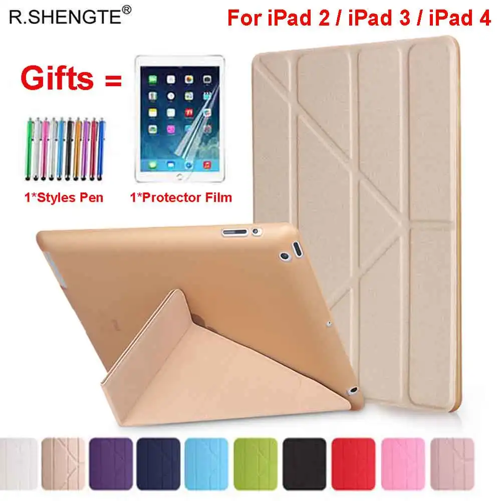 

For Apple iPad 2 3 4 Case,Smart Cover for iPad 2, flip case for ipad 4,Stand Holder Case for ipad 3 Coque With Stylus Pen+Film