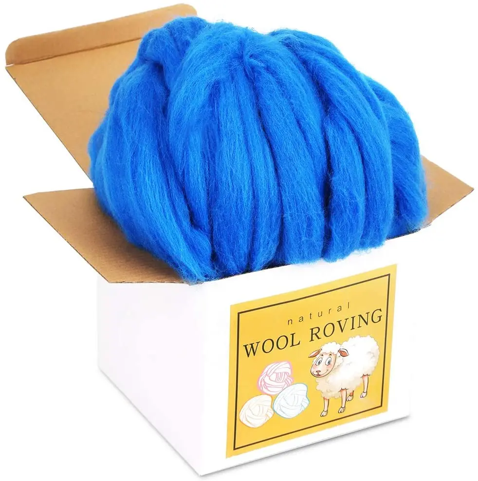 

KAOBUY 8.82oz Super Felting Wool Tops Soft Roving Wool Fibre For Needle Felting Handcraft DIY Craft( Blue)
