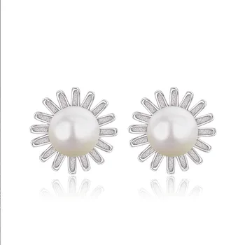 

FUN-BEAUTY Women's s925 Sterling Silver Earrings Simple Shell Beads Flower Earrings Earrings Fashion Temperament Ear Jewelry