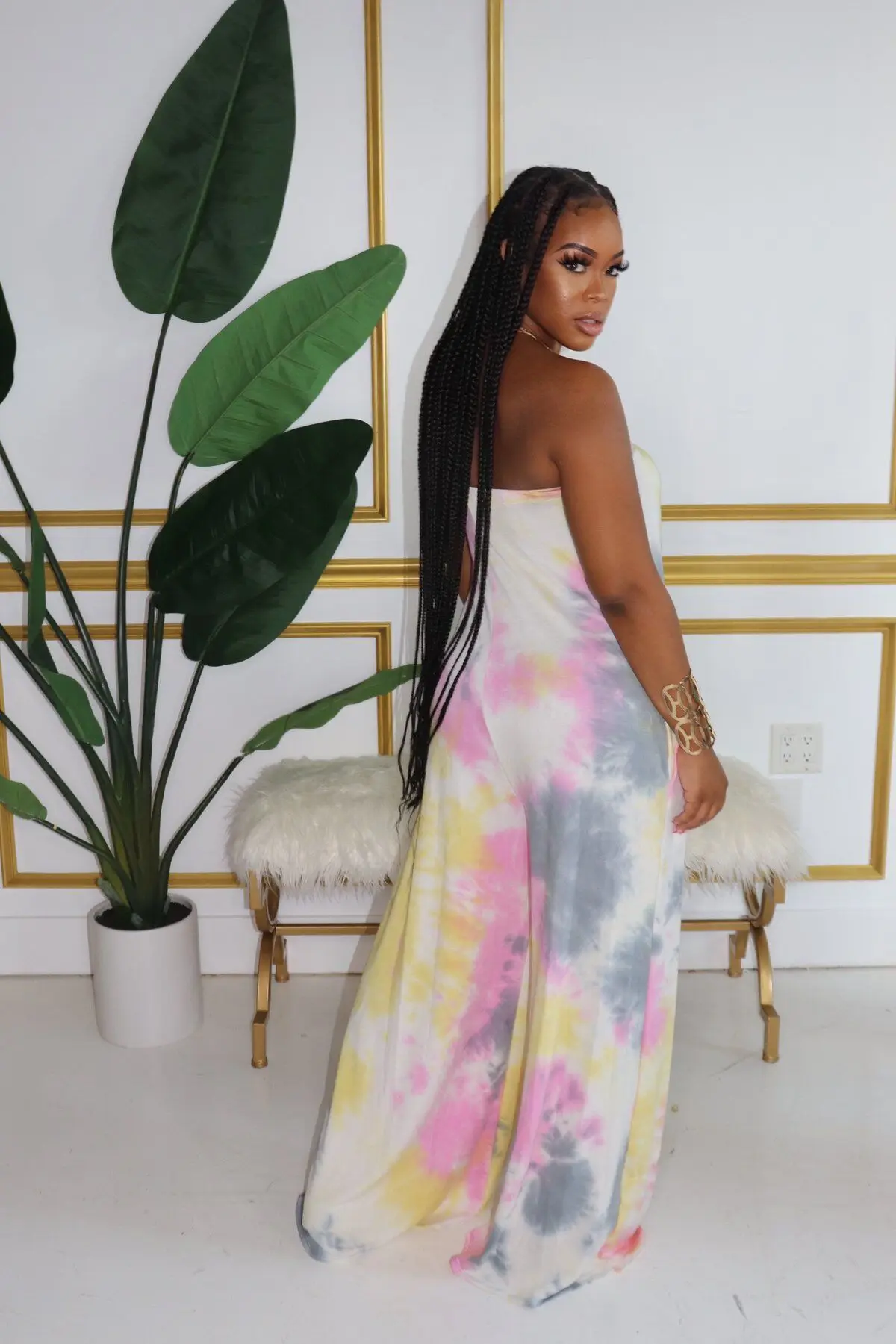 ChocoMist Jumpsuits Casual Slash-Neck Design Loose Tie-dye Jumpsuit  VK2005
