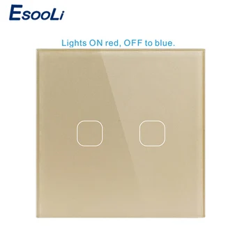 

Esooli EU Standard Golden Wall Switch LED Light Switch 2 Gang 1 Way Touch Light Switch 220V only touch function