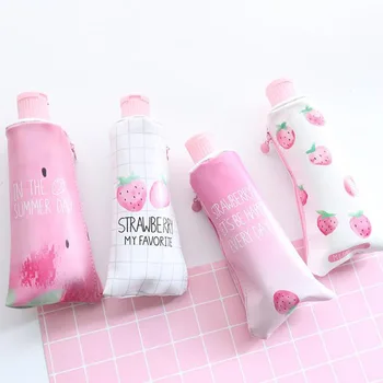 

1 Pcs Simple Fruit Strawberry Toothpaste PU Pencil Case with Pencil Sharpener Pencil Bags School Office Stationery Students Gift
