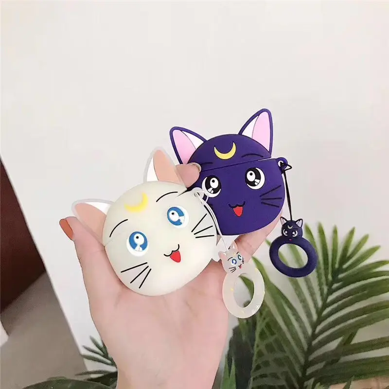 3D мягкий силиконовый наушник чехол для Apple Airpods 1 2 мультфильм Сейлор Мун Кот Bluetooth наушники Airpods 1 2 Чехлы кольцевой ремень