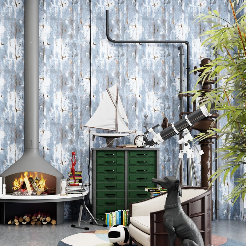 

Loft Industralized Wallpapers Wood Vintage Blue Wall Papers Home Decor Non-woven Mural Wall Paper Roll For Walls Papel De Pared