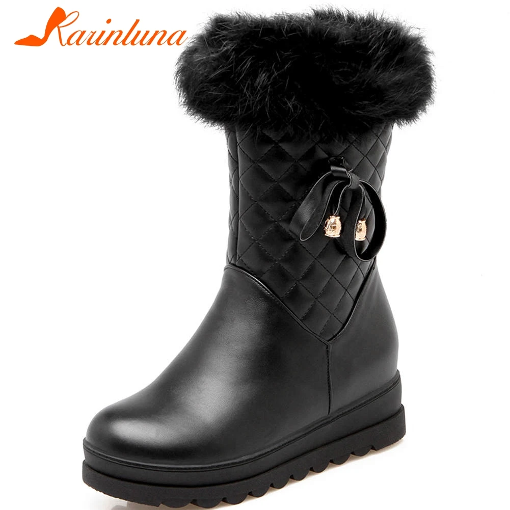 

Karinluna 2020 Large Size 43 Dropship Zip Up Add Fur Warm Winter Boots Woman Shoes Platform Increasing Heels Snow Boots Women