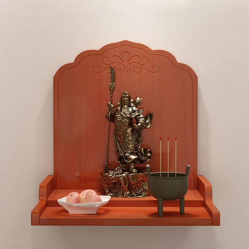 Wooden Wall Shelf Shrine Buddha Rack Pine Buddhist Altar Sculpture Collection Display Wood Carving Crafts Home Decor Accessories 4