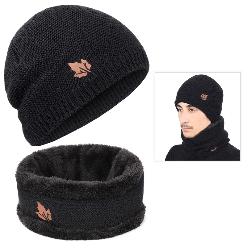 Unisex Thick Beanie Hats Scarf Set Warm Knit Men Skull Cap Fleece Lining Neck Warmer Winter Women Hat & | Аксессуары для одежды