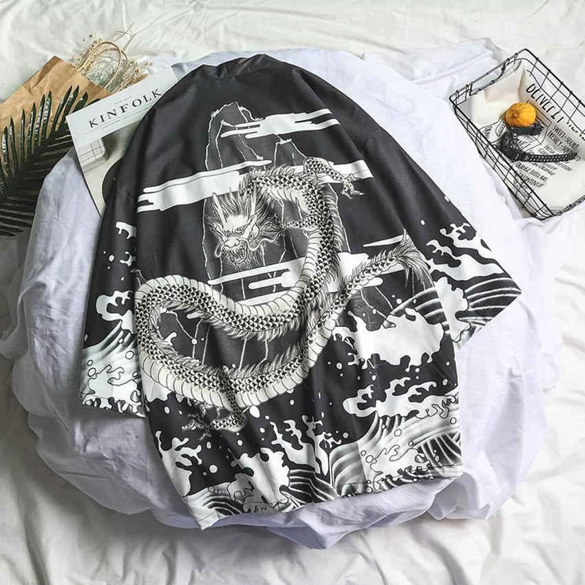Самурайский кран японское кимоно Haori мужской женский кардиган китайский дракон Традиционная японская одежда азиатская одежда