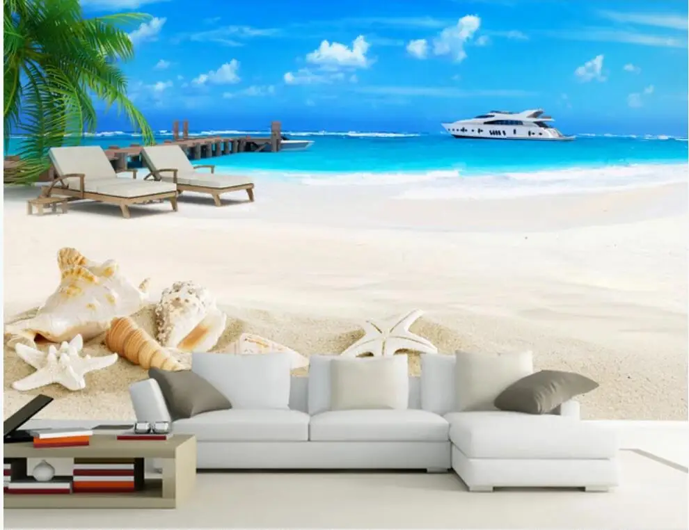 

custom any size mural on the wall wallpaper 3d Seaside beach shell scenery home decor photo Wallpaper in the living room