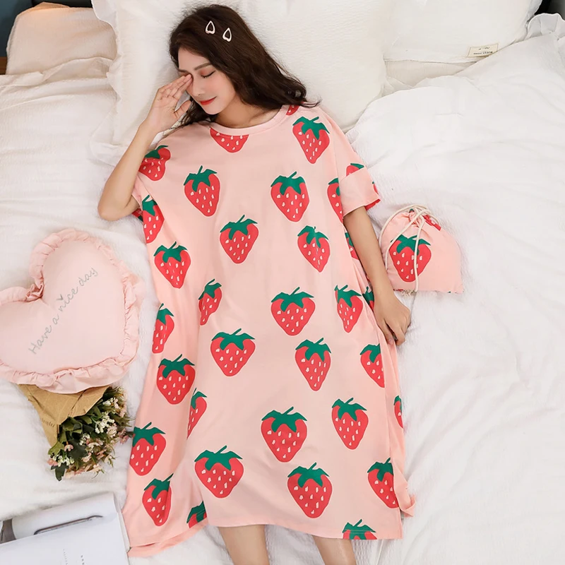 New Arrival Robe Summer Loose Women Cartoon Sleepwear Leisure Short Sleeve Nightgowns Printing Fruits Size M--2XL Nightdress