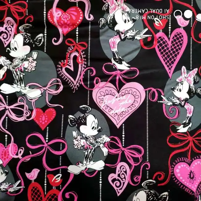 140 см ширина Минни Маус бант сердце черный хлопок ткань для девочек одежда постельные принадлежности набор домашний текстиль наволочки сумки DIY-BK804