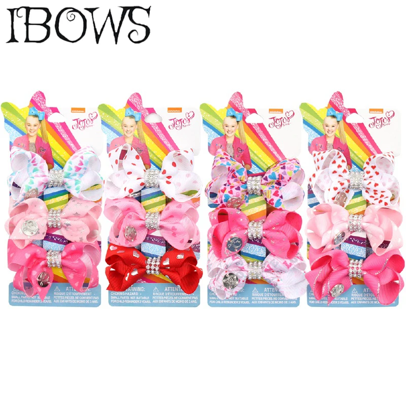 

3''Valentine's Day 3Pcs/Set JOJO Siwa Heart Print JOJO Bows Rhinestone Knotted Hair Bows Girls Dance Party Gift Hair Accessorie