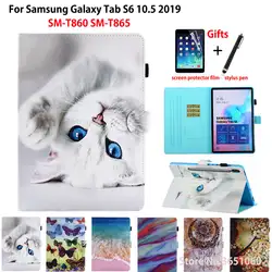 SM-T860 чехол для Samsung Galaxy Tab S6 10,5 SM-T865 T860 2019 10,5 "Smart Cover Funda мультяшная подставка в виде кошки оболочка + пленка + ручка
