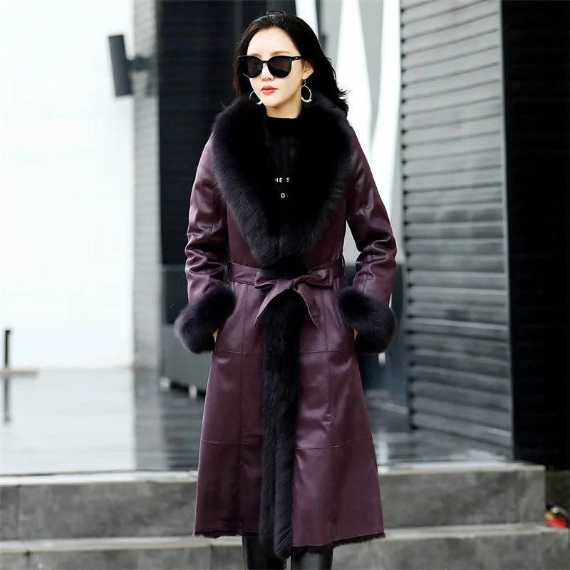 Пальто Женская куртка с натуральным мехом зимнее пальто с воротником из лисьего меха женская одежда корейские винтажные двойные топы с кроличьим мехом ZT4099