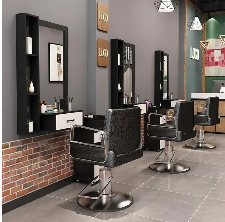 Hairdresser mirror hair salon mirror table cabinet countertop integrated wall-mounted barber shop hairdressing table wall