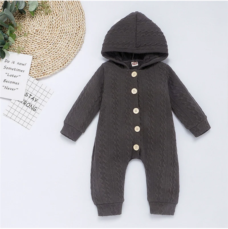 0-24M Newborn Kid Baby Girl Boy Clothes set Knitted Hooded Romper Plain Solid Sweater Jumpsuit Cute Winter Warm Sweet Outfits