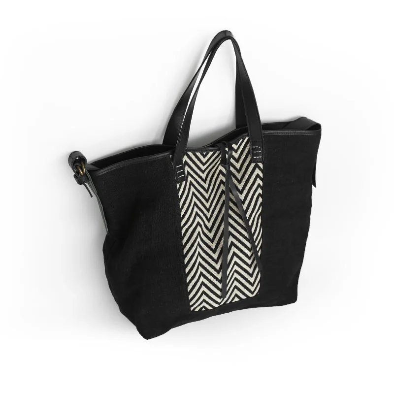 Vendange women's bag retro casual simple totes linen spell leather bag shoulder bag messenger bag 2527