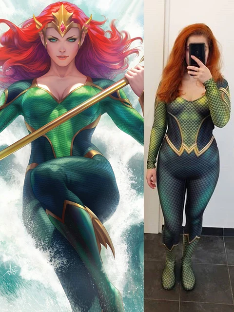 3D принт, DC Marvel queen Mera, костюм для косплея, акваманский фильм, костюмы Лиги справедливости, облегающий костюм женщины-кошки, костюм супергероя