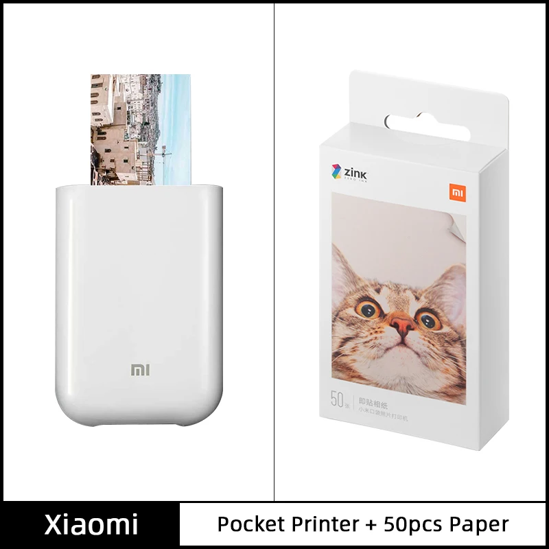 Xiaomi mijia AR принтер 300 точек/дюйм портативный фото мини карманный принтер с поделками 500 мАч принтер для фотографий Карманный фотопринтер - Цвет: Printer Add 50 Paper