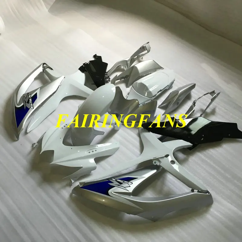 Литья под давлением обтекатель комплект для GSXR600 750 K8 08 09 GSXR 600 GSXR750 2008 2009 ABS белый серебристый Обтекатели кузова+ подарки SA45