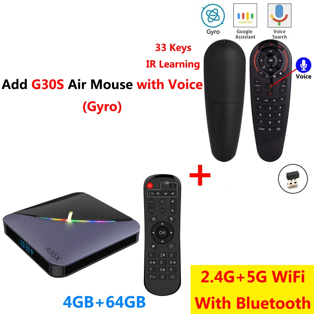 A95X F3 RGB светильник Amlogic S905X3 Android 9,0 tv BOX 4 Гб ram 32 Гб 64 Гб rom wifi Bluetooth 4K 8K 60 fps UHD телеприставка 2 Гб 16 Гб - Цвет: 4GB 64GB add G30S