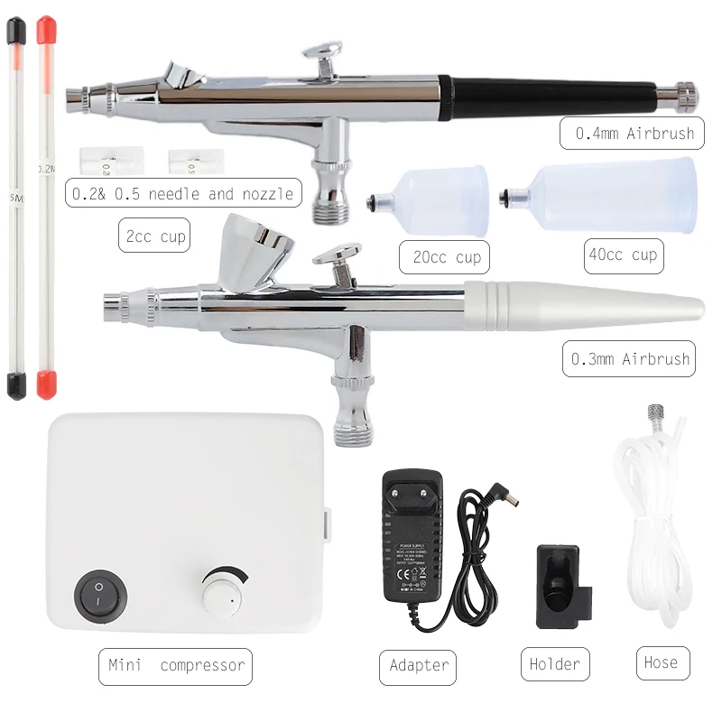 Onnfang воздушно-щетка ВОЗДУШНЫЙ КОМПРЕССОР КОМПЛЕКТ 0,2/0,3/0,4/0,5 мм Краски двойного действия пистолет татуировки Маникюр Ремесло торт для искусства ногтя Набор - Цвет: ASG033-CCB-WH